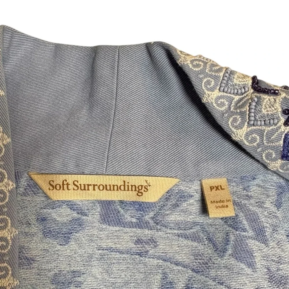 Soft Surroundings Verrado Jacket Blue Paisley Open Front‎ Kimono PXL EUC